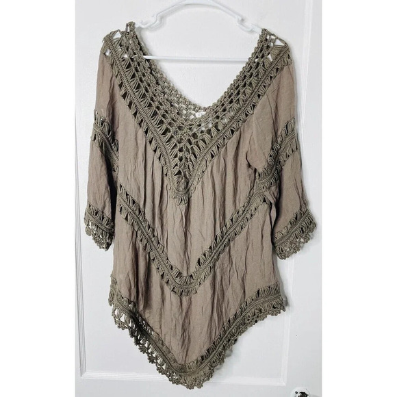 Esley Anthropology Gauze Blouse M Boho Crochet Hippie Beach Sheer 70s Style Thin - Picture 1 of 8